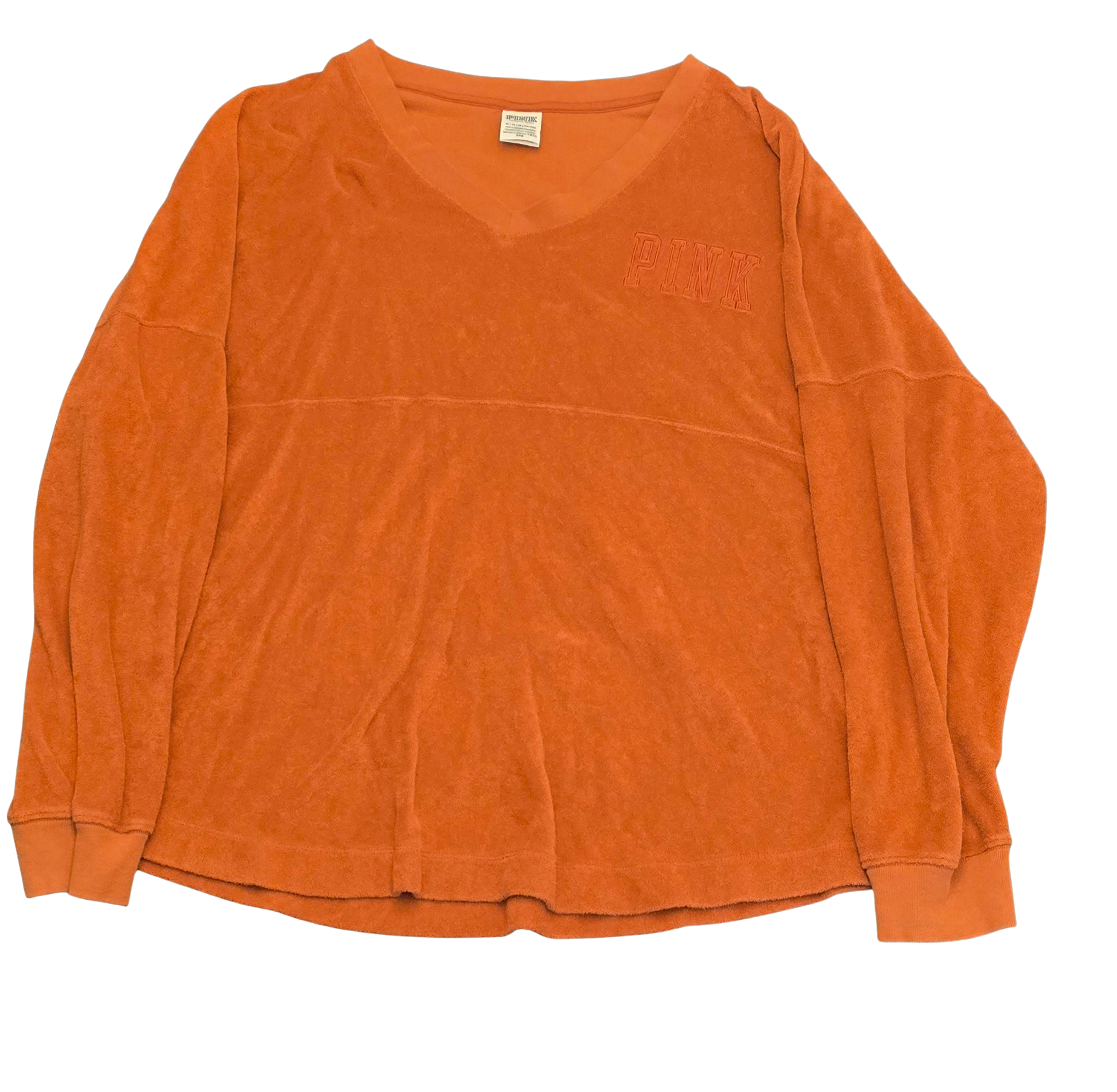PINK Long Sleeve V-Neck Shirt – Women’s Size XL, Orange (Gently Loved)