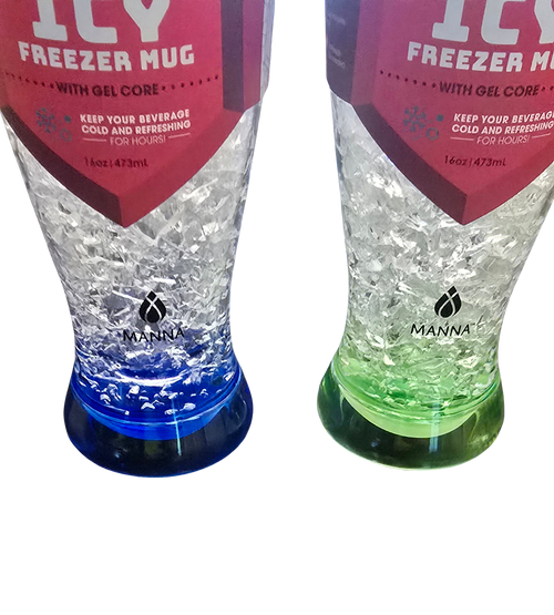 Set of 2 Icy Freezer Gel Core Mugs – 16 oz, Blue & Green, Fun Colors