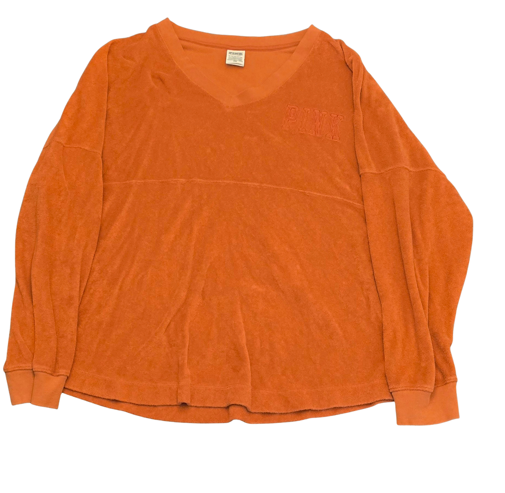 PINK Long Sleeve V-Neck Shirt – Women’s Size XL, Orange (Gently Loved)