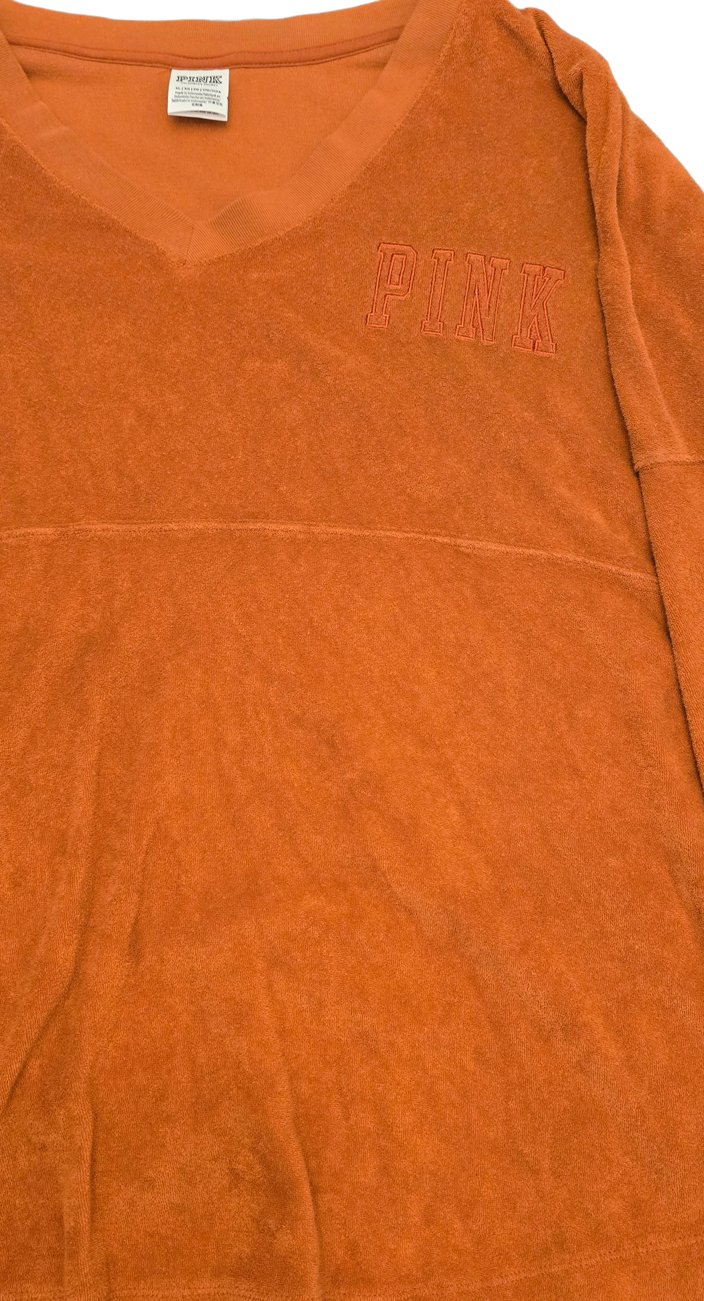 PINK Long Sleeve V-Neck Shirt – Women’s Size XL, Orange (Gently Loved)