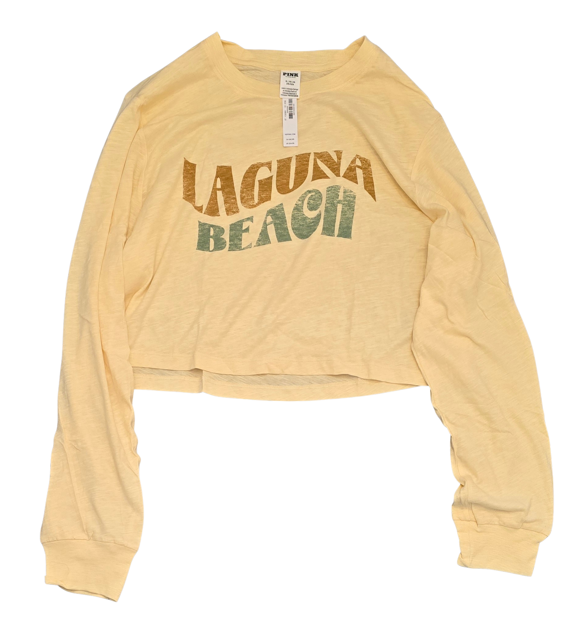 🌞 PINK Laguna Beach Yellow Cropped Long Sleeve Tee – Juniors XL (New)