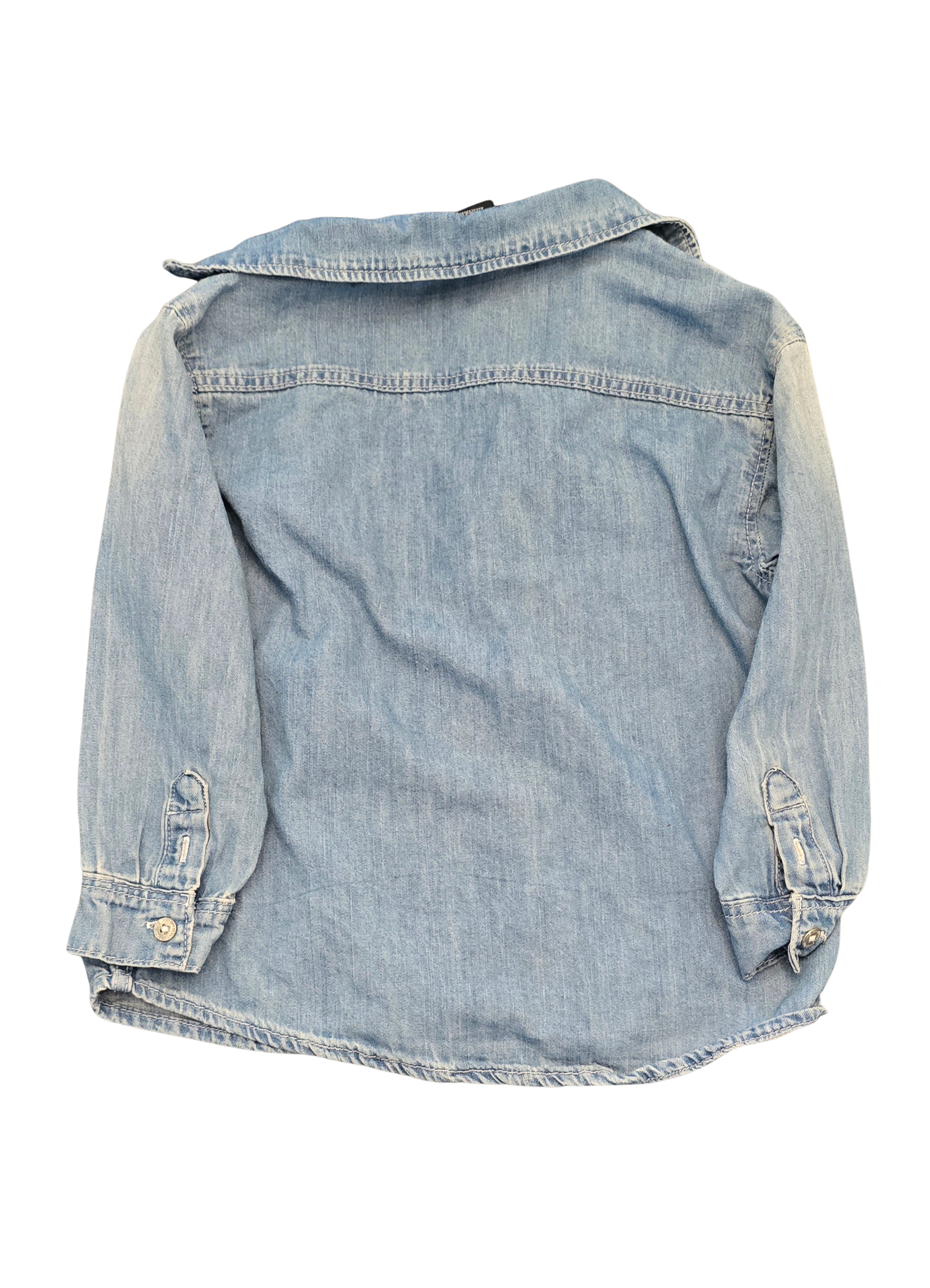 Toddler Denim Button-Down Shirt – Size 4T – Faded Wash, Long Sleeve (Gently Loved)