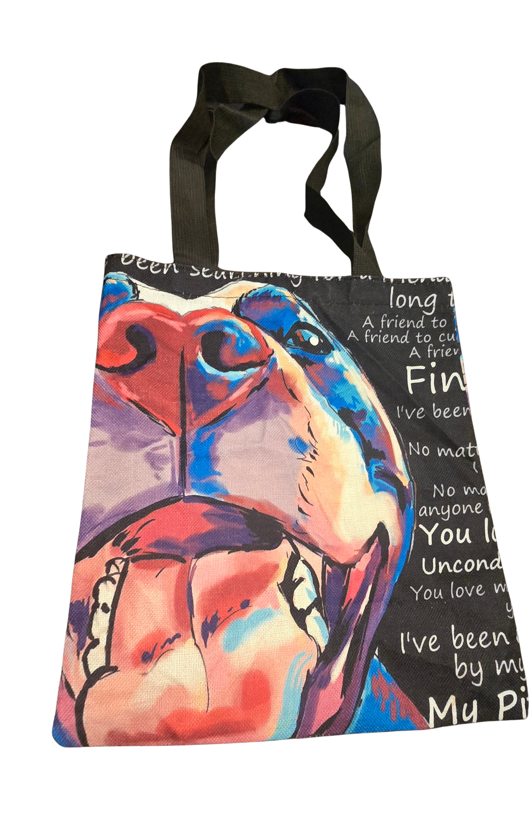 👜 Pit Bull Pride Tote Bag – 12" Wide – Black with Colorful Dog Print