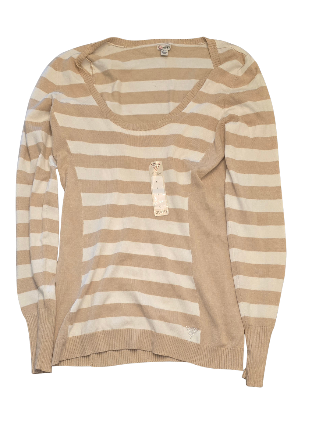 GUESS Long Sleeve Shirt – Beige & White Striped – Size Large (New)