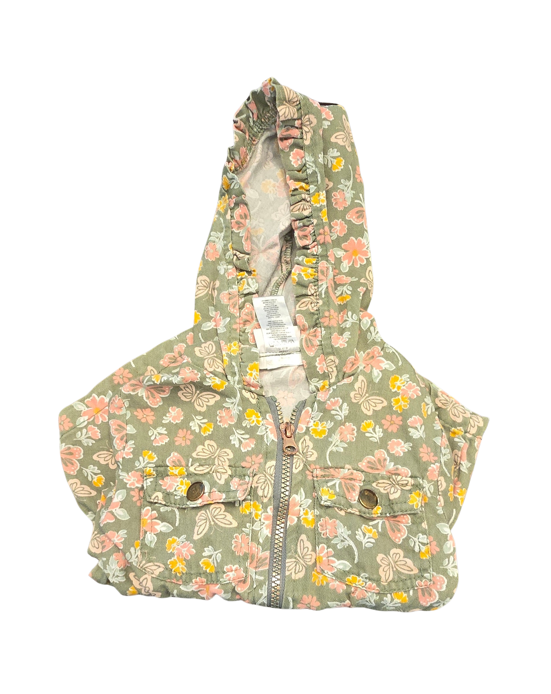 Girls’ 4T Floral & Butterfly Hooded Jacket – Zipper Front – Super Cute & Colorful (Gently Loved)