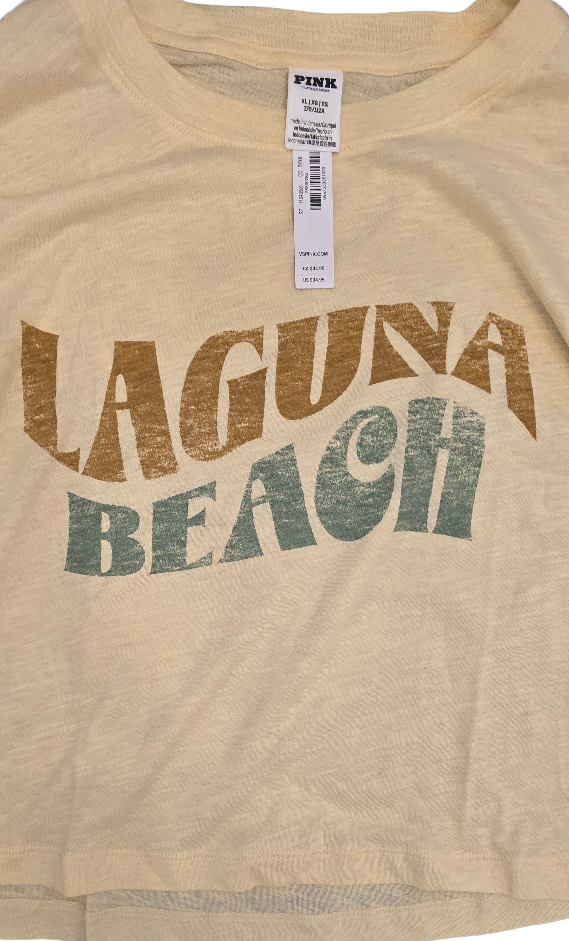 🌞 PINK Laguna Beach Yellow Cropped Long Sleeve Tee – Juniors XL (New)