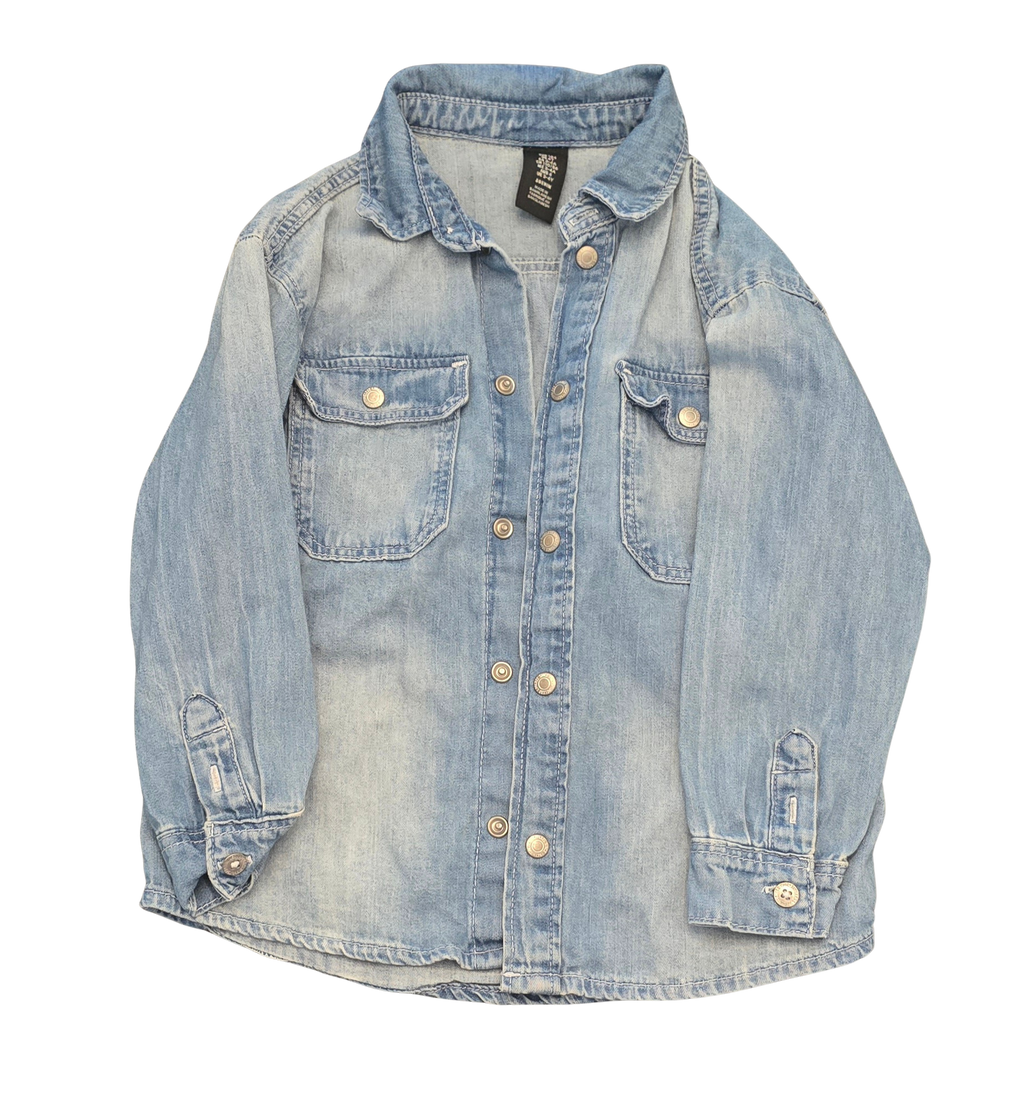 Toddler Denim Button-Down Shirt – Size 4T – Faded Wash, Long Sleeve (Gently Loved)
