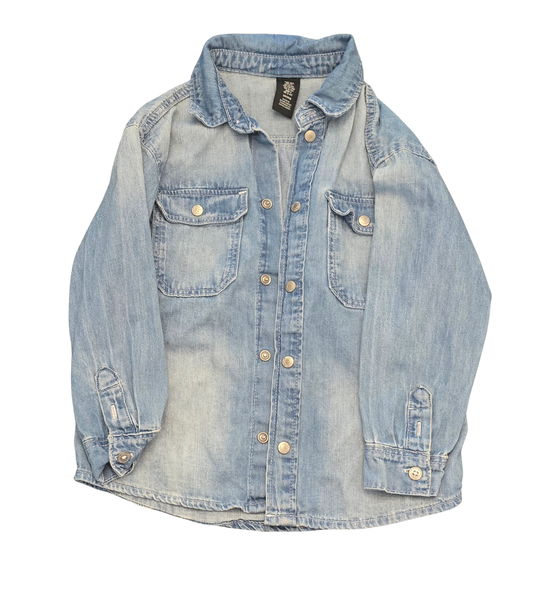 Toddler Denim Button-Down Shirt – Size 4T – Faded Wash, Long Sleeve (Gently Loved)