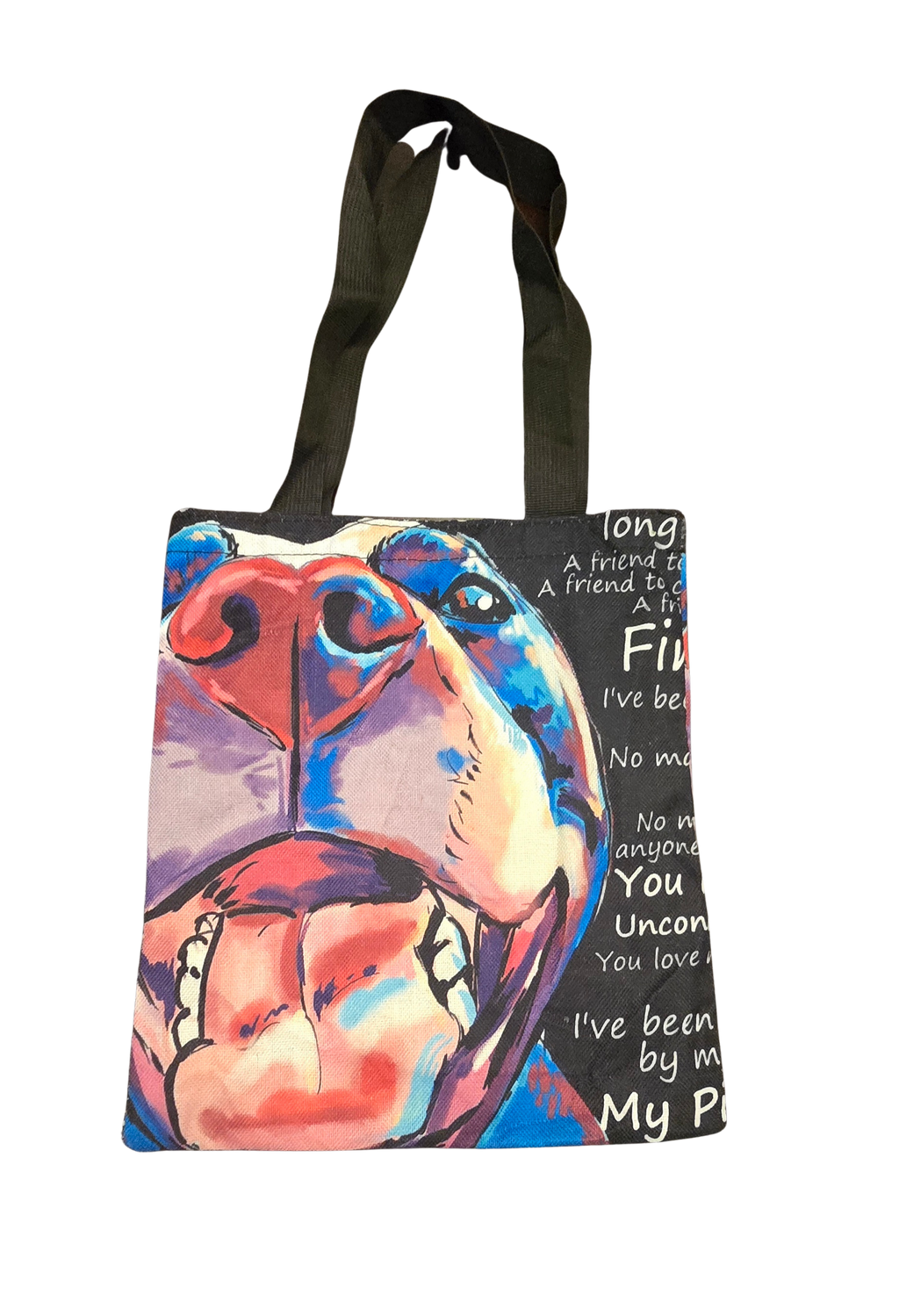👜 Pit Bull Pride Tote Bag – 12" Wide – Black with Colorful Dog Print