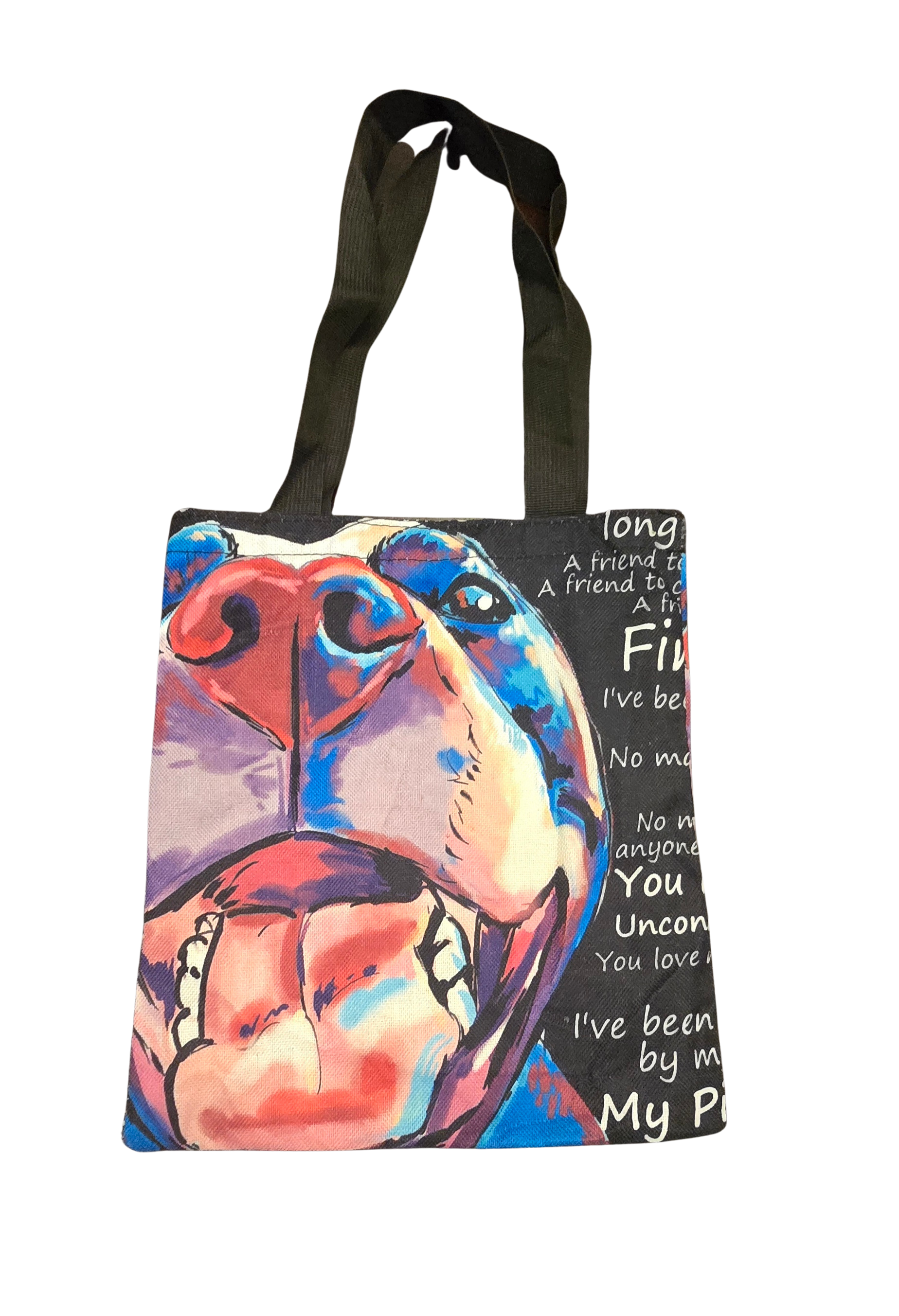 👜 Pit Bull Pride Tote Bag – 12" Wide – Black with Colorful Dog Print