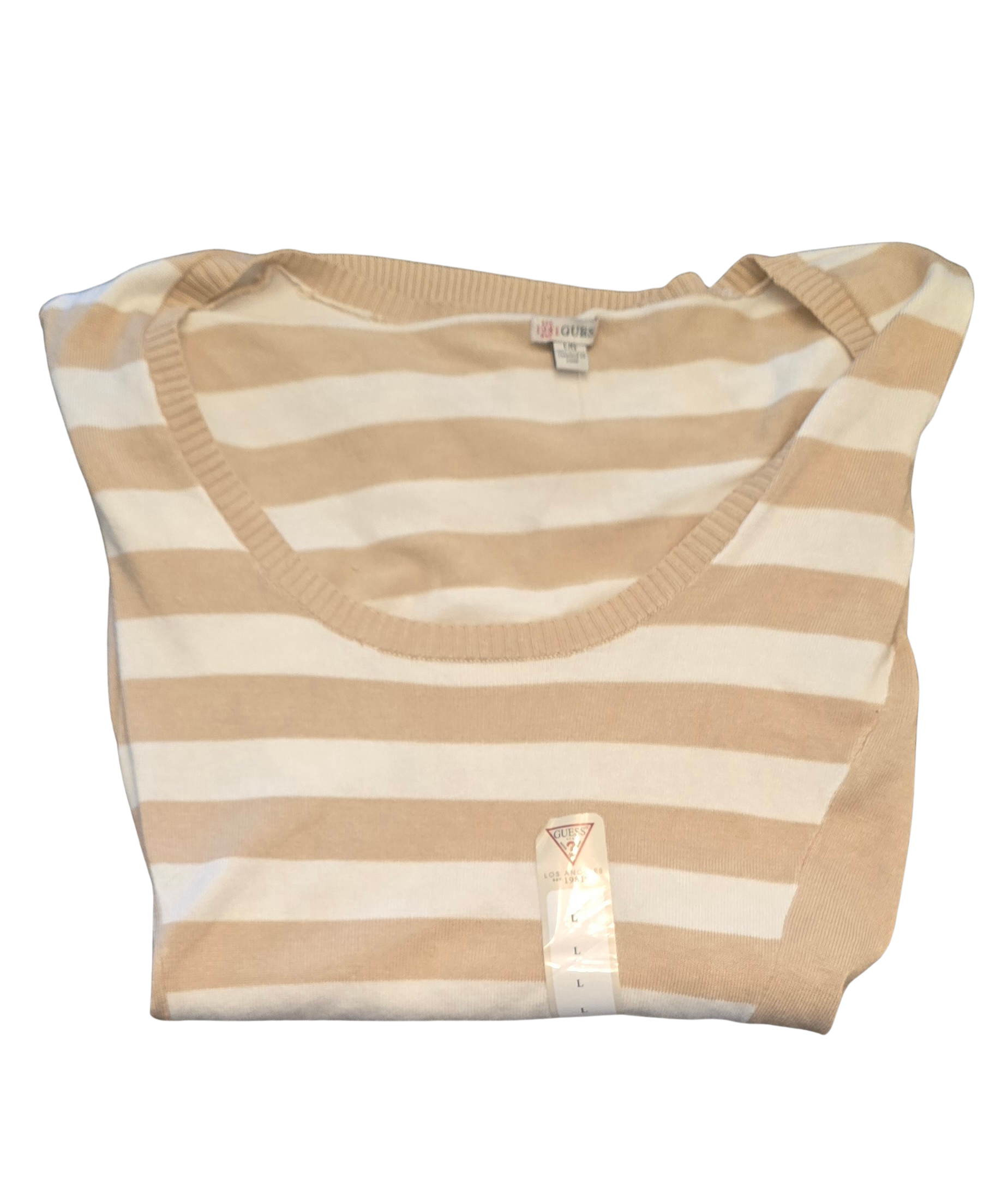 GUESS Long Sleeve Shirt – Beige & White Striped – Size Large (New)