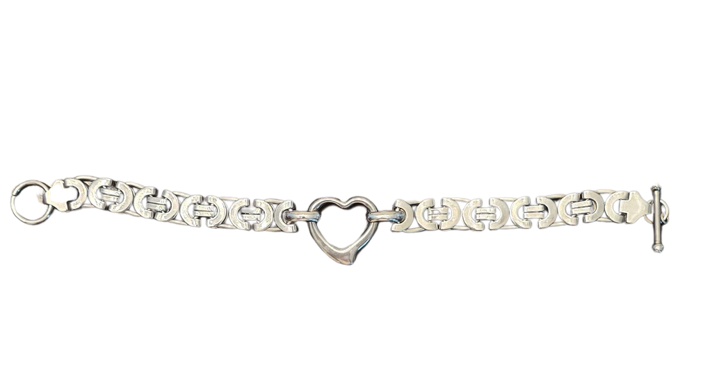 Stainless Steel Heart Toggle Bracelet – 8" XL, Never Worn & Ready to Shine