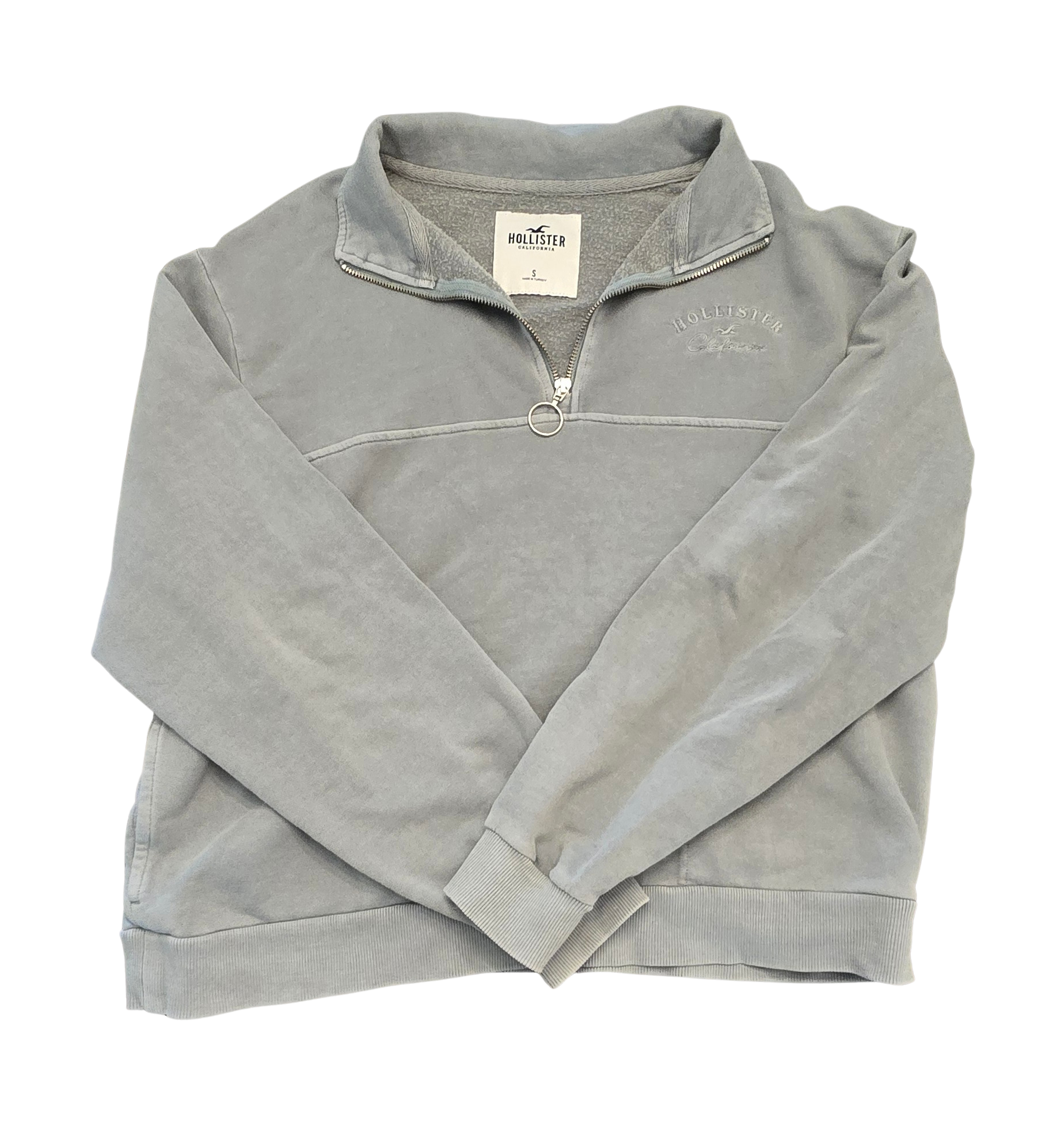 Hollister Women’s Half-Zip Sweatshirt – Turquoise – Size S – Front Pockets & Ring Zipper (Gently Loved)