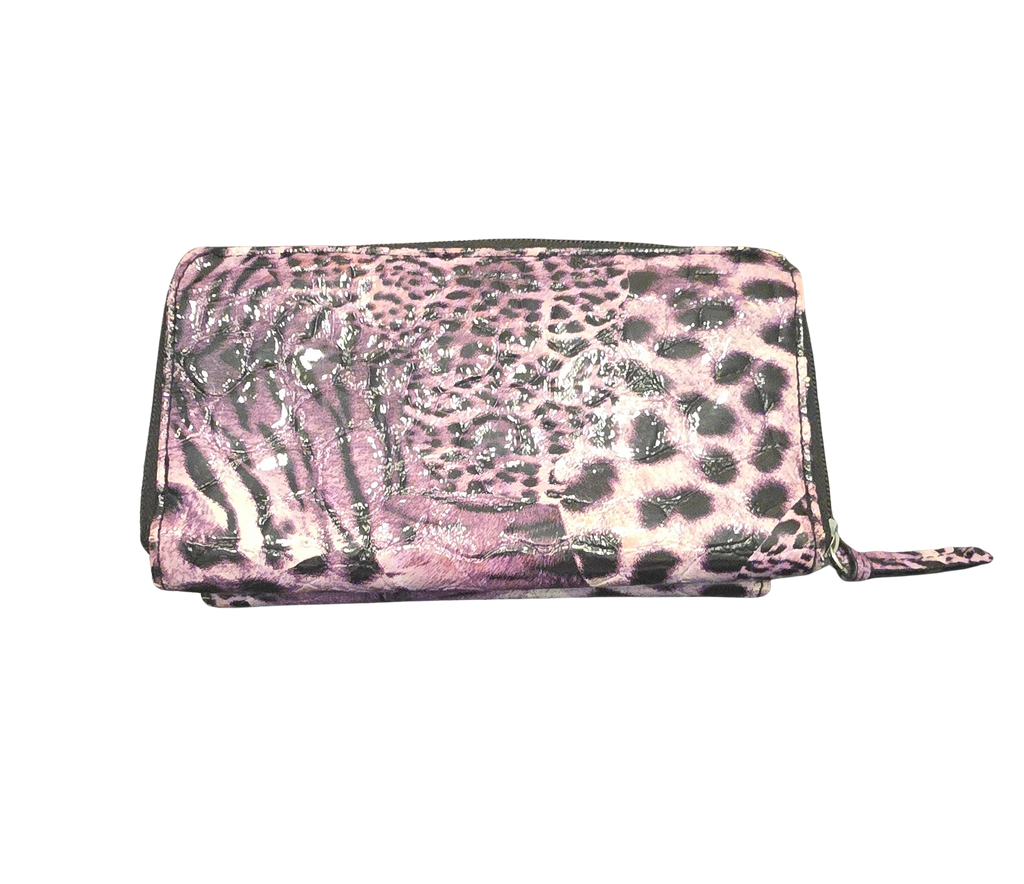 Kenneth Cole Reaction Large Wallet – Purple & Black Leopard Print