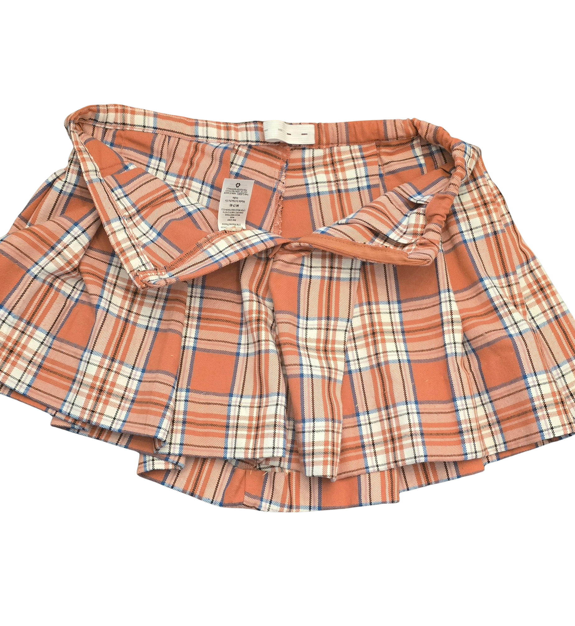 Wonder Nation Plaid Skirt – Orange & White – Kids Size M (7/8) – Stretch Waist (Gently Loved)