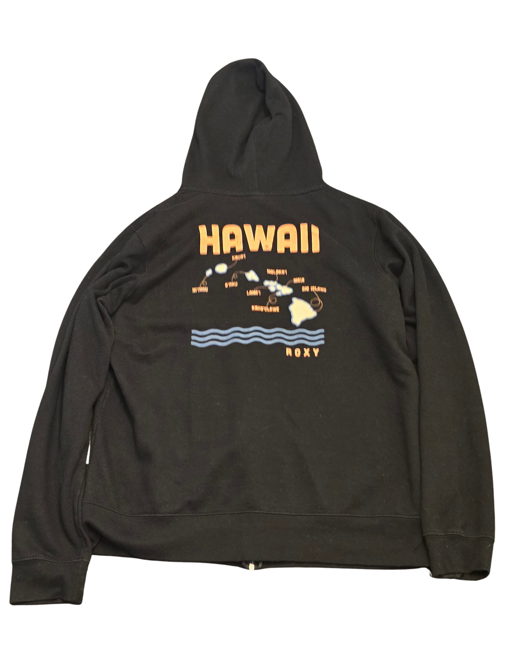 🌺 Roxy Black “Hawaii” Zip-Up Hoodie – Women’s XL (Softly Seasoned)