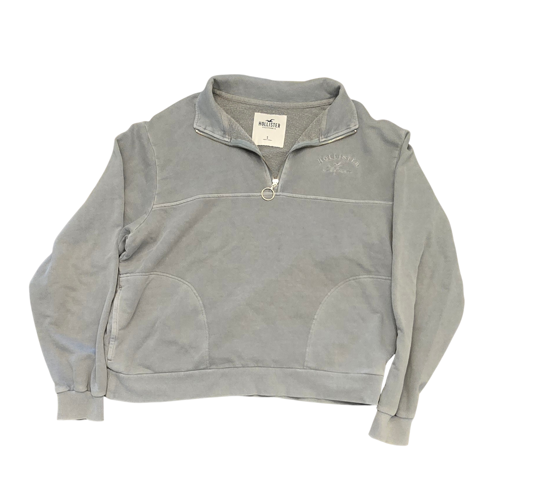 Hollister Women’s Half-Zip Sweatshirt – Turquoise – Size S – Front Pockets & Ring Zipper (Gently Loved)